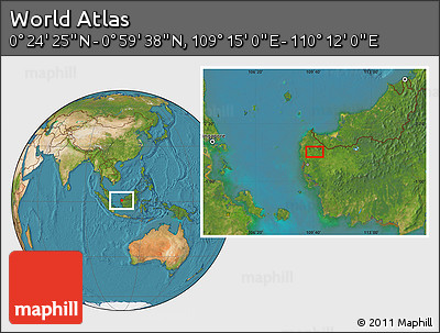 Satellite Location Map of the Area around 0° 42' 2" N, 109° 43' 29" E