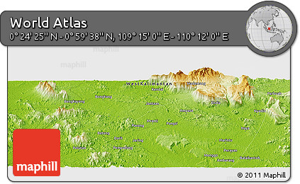 Physical Panoramic Map of the Area around 0° 42' 2" N, 109° 43' 29" E
