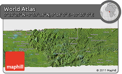 Satellite Panoramic Map of the Area around 0° 42' 2" N, 10° 16' 30" E