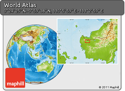 Physical Location Map of the Area around 0° 42' 2" N, 110° 34' 29" E