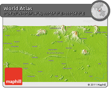 Physical 3D Map of the Area around 0° 42' 2" N, 111° 25' 30" E