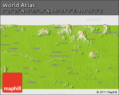 Physical 3D Map of the Area around 0° 42' 2" N, 111° 25' 30" E