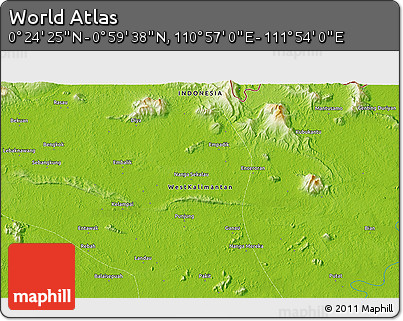 Physical 3D Map of the Area around 0° 42' 2" N, 111° 25' 30" E