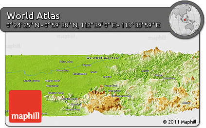 Physical Panoramic Map of the Area around 0° 42' 2" N, 113° 7' 30" E