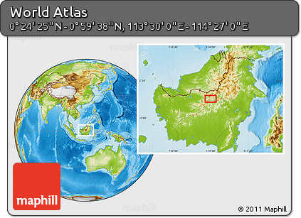 Physical Location Map of the Area around 0° 42' 2" N, 113° 58' 29" E