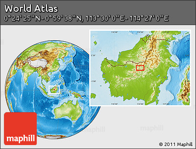 Physical Location Map of the Area around 0° 42' 2" N, 113° 58' 29" E