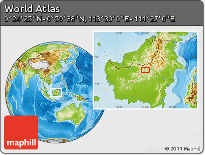 Physical Location Map of the Area around 0° 42' 2" N, 113° 58' 29" E
