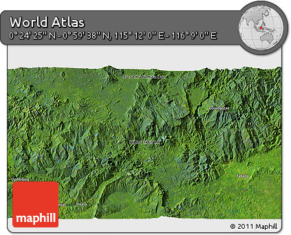 Satellite 3D Map of the Area around 0° 42' 2" N, 115° 40' 30" E