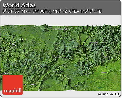 Satellite 3D Map of the Area around 0° 42' 2" N, 115° 40' 30" E