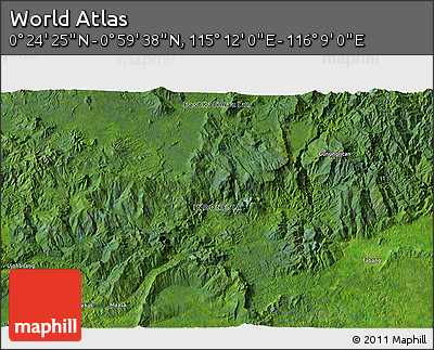 Satellite 3D Map of the Area around 0° 42' 2" N, 115° 40' 30" E