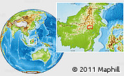 Physical Location Map of the area around 0° 42' 2" N, 115° 40' 30" E
