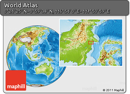 Physical Location Map of the Area around 0° 42' 2" N, 117° 22' 30" E