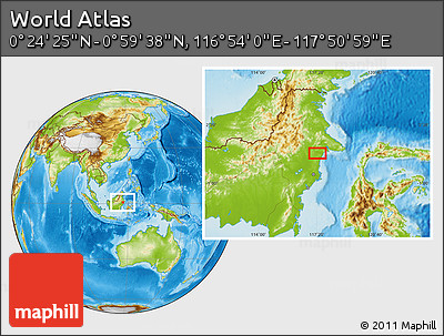 Physical Location Map of the Area around 0° 42' 2" N, 117° 22' 30" E