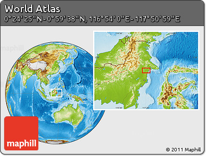 Physical Location Map of the Area around 0° 42' 2" N, 117° 22' 30" E