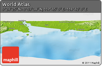 Physical Panoramic Map of the Area around 0° 42' 2" N, 118° 13' 29" E