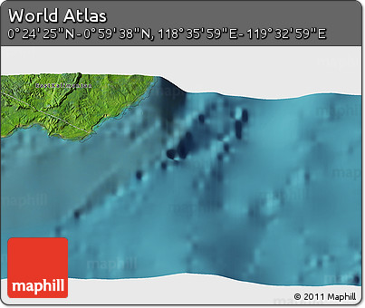 Satellite 3D Map of the Area around 0° 42' 2" N, 119° 4' 29" E