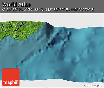 Satellite 3D Map of the Area around 0° 42' 2" N, 119° 4' 29" E