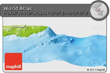 Physical Panoramic Map of the Area around 0° 42' 2" N, 119° 4' 29" E