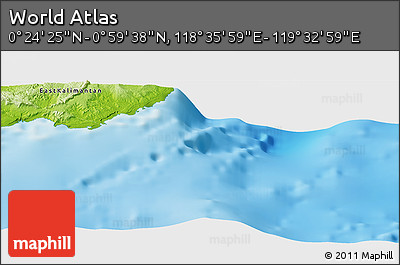 Physical Panoramic Map of the Area around 0° 42' 2" N, 119° 4' 29" E