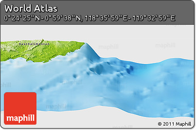 Physical Panoramic Map of the Area around 0° 42' 2" N, 119° 4' 29" E