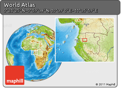 Physical Location Map of the Area around 0° 42' 2" N, 11° 7' 30" E