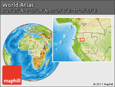 Physical Location Map of the Area around 0° 42' 2" N, 11° 7' 30" E