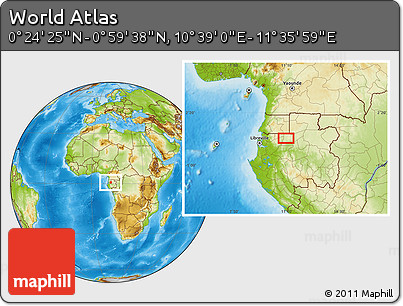Physical Location Map of the Area around 0° 42' 2" N, 11° 7' 30" E