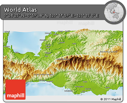 Physical 3D Map of the Area around 0° 42' 2" N, 120° 46' 30" E