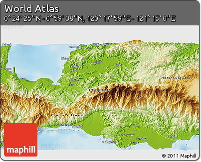 Physical 3D Map of the Area around 0° 42' 2" N, 120° 46' 30" E