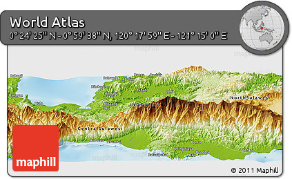 Physical Panoramic Map of the Area around 0° 42' 2" N, 120° 46' 30" E