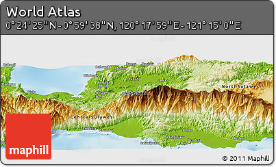 Physical Panoramic Map of the Area around 0° 42' 2" N, 120° 46' 30" E