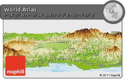 Physical Panoramic Map of the Area around 0° 42' 2" N, 121° 37' 30" E