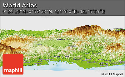 Physical Panoramic Map of the Area around 0° 42' 2" N, 121° 37' 30" E