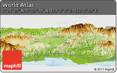Physical Panoramic Map of the Area around 0° 42' 2" N, 121° 37' 30" E