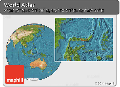 Satellite Location Map of the Area around 0° 42' 2" N, 123° 19' 29" E