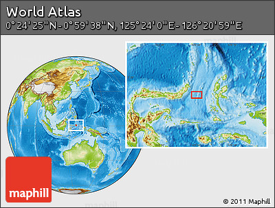 Physical Location Map of the Area around 0° 42' 2" N, 125° 52' 30" E