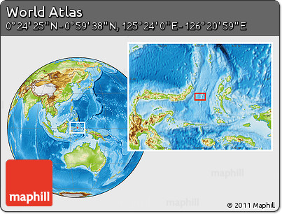 Physical Location Map of the Area around 0° 42' 2" N, 125° 52' 30" E