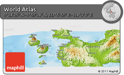 Physical Panoramic Map of the Area around 0° 42' 2" N, 127° 34' 30" E