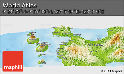 Physical Panoramic Map of the Area around 0° 42' 2" N, 127° 34' 30" E