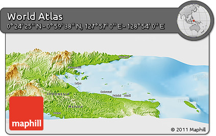 Physical Panoramic Map of the Area around 0° 42' 2" N, 128° 25' 30" E