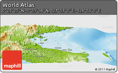 Physical Panoramic Map of the Area around 0° 42' 2" N, 128° 25' 30" E