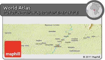 Physical Panoramic Map of the Area around 0° 42' 2" N, 12° 49' 29" E