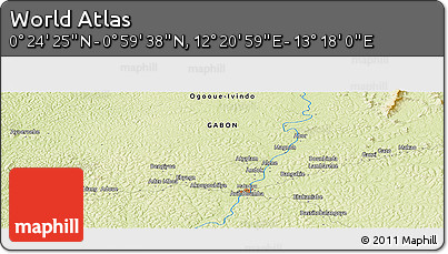 Physical Panoramic Map of the Area around 0° 42' 2" N, 12° 49' 29" E