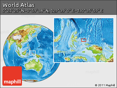 Physical Location Map of the Area around 0° 42' 2" N, 130° 7' 30" E