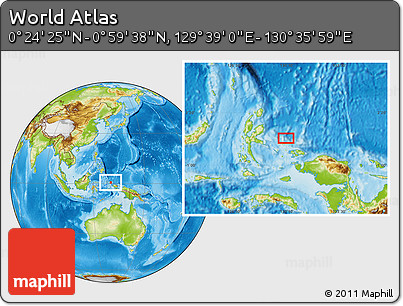 Physical Location Map of the Area around 0° 42' 2" N, 130° 7' 30" E