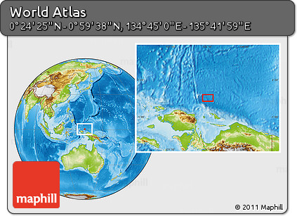 Physical Location Map of the Area around 0° 42' 2" N, 135° 13' 29" E