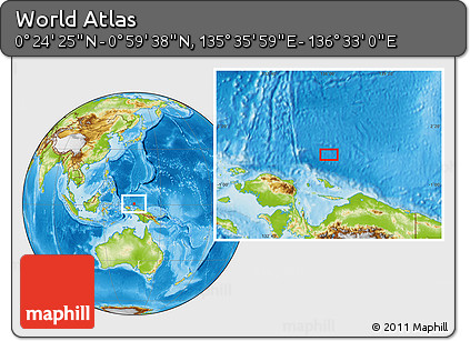 Physical Location Map of the Area around 0° 42' 2" N, 136° 4' 29" E