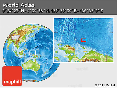 Physical Location Map of the Area around 0° 42' 2" N, 136° 4' 29" E