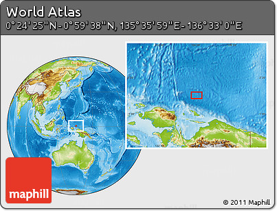Physical Location Map of the Area around 0° 42' 2" N, 136° 4' 29" E