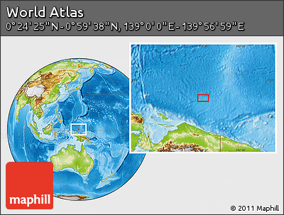 Physical Location Map of the Area around 0° 42' 2" N, 139° 28' 29" E